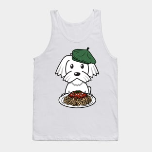 Cute white dog eating spaghetti Tank Top